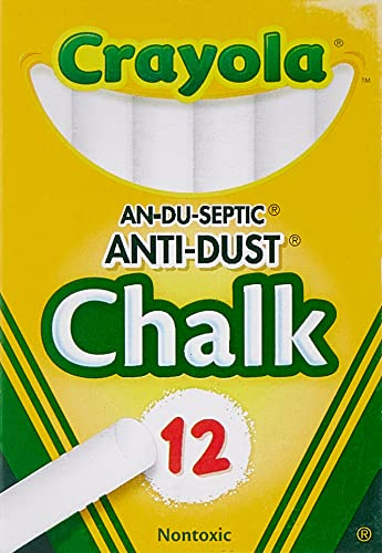 CRAYOLA Craie anti-poussière non toxique, blanche, 12 bâtons par boîte (50-1402)