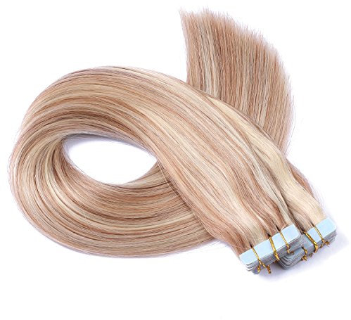 Tape In - On Hair Extensions - # 12/613 GESTRÄHNT - 60cm - 10 Tressen je 4cm Breit / 2,5g - 100% Remy Echthaar Haarverlängerung/Extention mit Klebeband Tressen by NOVON Hair Extentions