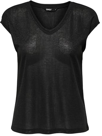 Only Onlsilvery S/S V Neck Lurex Top Jrs Noos, Maglietta Donna, Nero (Black), L