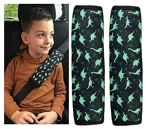 HECKBO 2x Dino Dinosaures Protecteur de ceinture de sécurité pour ceinture de sécurité Coussin d'épaule Coussin d'épaule Sièges d'auto Coussin de ceinture de sécurité pour enfants et garçons