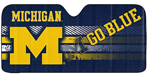 Fanmats 60015 NCAA Michigan Wolverines Windshield Sun Auto Shade, Sun Shield Sun Visor | Accordion tri-fold for Storage | 59 x 29.5, Colorful Team Design