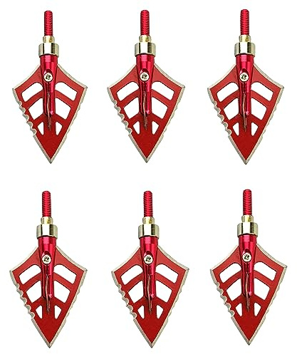 AMEYXGS 6 Piezas Tiro con Arco Puntas de Flecha 125 Grain Acero Inoxidable Broadheads para Caza (Rojo Diente de Sierra)