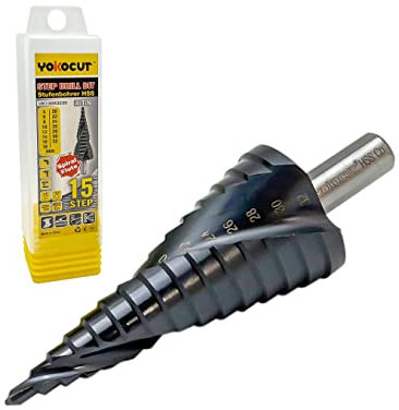 YOKOCUT Broca de paso de cobalto HSS para acero inoxidable y metal duro de 4-32 mm, 15 pasos