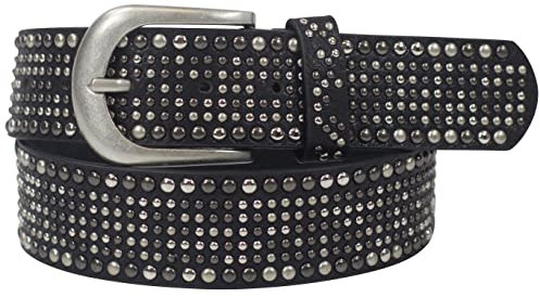 Damengürtel mit Nieten, Strass-Nieten-Besatz, Synthetikgürtel im Vintage-Style, Breite ca. 3,8 cm (Schwarz; BW85cm - Gesamtlänge 100cm)