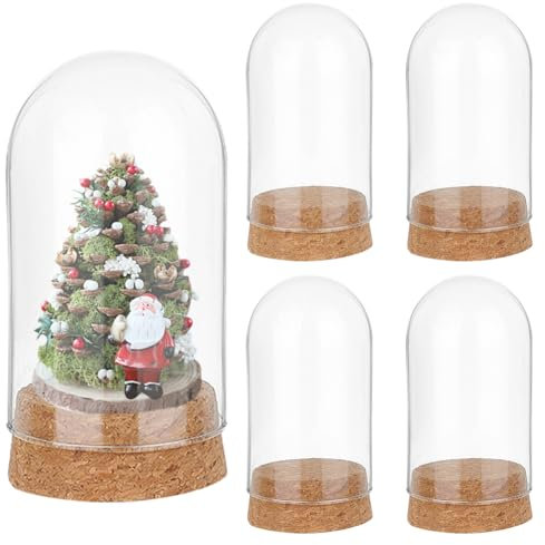 PH PandaHall 4pcs Cloche de Dôme d'affichage en Verre, Cloche en Verre avec Base en Liège Petites Bouteilles en Verre Dôme Bocaux Décoratifs Vitrine pour Fleurs Maison Décor Anniversaire, 4.7x9.2cm