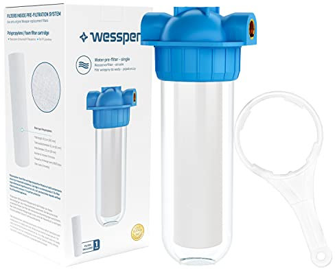 Wessper Pre-filter Domestic Waterworks, Water Pre-Filter, 1-Stage Water Filter System with Mounting Key and Wall Bracket, Foam Filter - Thread Diameter ¾ inch, 2000 L