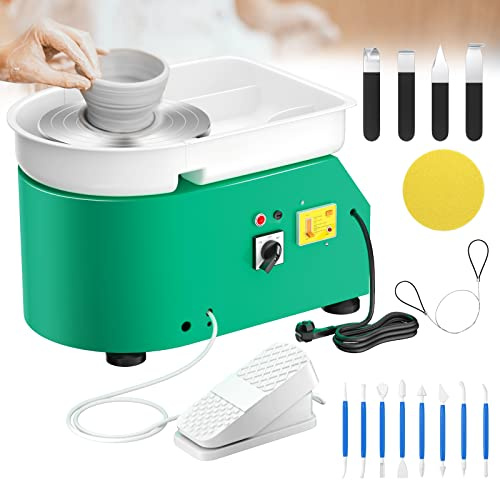 Potuem Pottery Wheel 350W, Electric Pottery Wheels 25cm Turntable, Pottery Forming Machine with Foot Pedal and Removable ABS Basin, Pottery Wheel for Adults Kids Beginners DIY Clay Art, Green