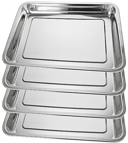 VIDETOL Stainless Steel Baking Tray Set of 4, Large Professional Deep Oven Tray, Rectangular Baking Sheet Pan for Cooking Serving, Healthy & Non Toxic, Easy Clean & Dishwasher Safe, 40x30x4.8cm