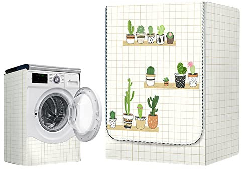 Highdi Washing Machine Cover Waterproof- Washing Machine Covers Indoor with Zipper Sunscreen & Dustproof Washer Protection for Front Load Outdoor Washer and Dryers (M capacity ~ 10KG,Cactus)