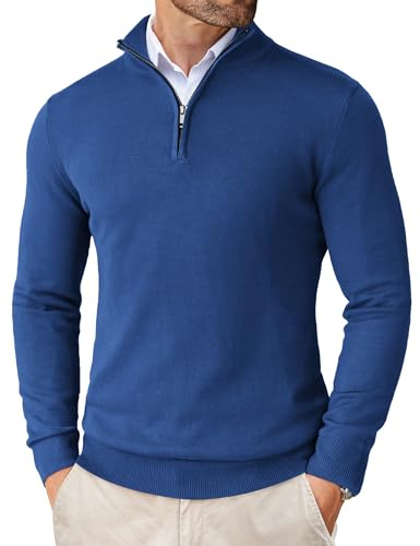 COOFANDY Maglioni da Uomo Dolcevita Maglione Lavorato a Maglia Zip a Quarti Slim Fit Maglione Invernale Caldo Pullover Leggero Solido a Maniche Lunghe Classico Blu Navy XL
