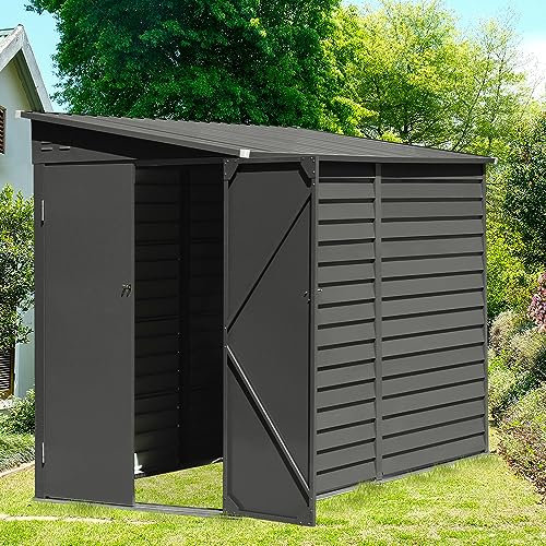 Panana Zinc Steel Metal Garden Sheds Garden Storage Outdoor Metal House Utility Tool Storage (4.7x8.86ft)