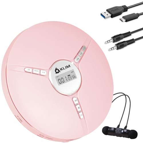 KLIM Discman Reproductor CD portatil con batería Interna - Nuevo - Incluye Auriculares KLIM Fusion - CD Player Mini Compacto, Personal, Compatible con CD-R, CD-RW MP3 - Rosa
