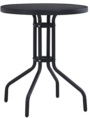AUVYI Gartentisch Schwarz Ø60x72 cm Stahl und Glas Campingtisch Buffettisch Multifunktionstisch Dining Table Pokertisch Küchentisch Biertisch Bierpong Tische Beistelltisch Klein