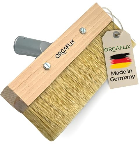 ORGAFLIX Cepillo de pintura prémium para terraza, 220 mm, con estructura metálica robusta para acomodar tallos, perfecto para sellar suelos y grandes superficies, pincel de cerdas para aceite, barniz,