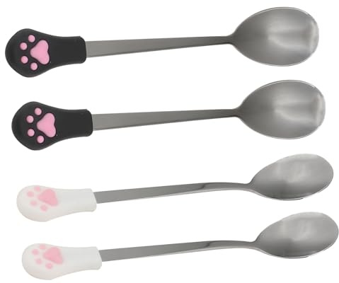 CORHAD 4pezzi Cucchiaio Per Cibo Per Animali Domestici Acciaio Inossidabile Con Manico Di Cucchiai Per Cibo Scatola Per Gatti e Cani Resistente e Facile Da Pulire