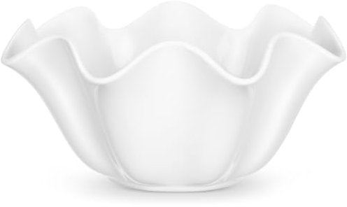 ABOOFAN Wave Bowl Ceramic Serving Dishes Decorative Fruit Bowl Flower Shape Salad Bowls Vintage Ruffle Soup Bowl Deep Dessert Bowl for Soy Sauce Appetizer Rice 880ml