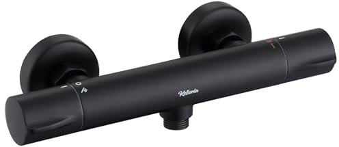 Kelleria Mitigeur Douche Thermostatique Thermostat de Douche en Saillie Thermostat, de Douche avec Sécurité 38°C Robinet Douche, Mitigeur Design Rond, Noir