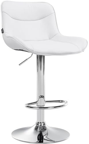 CLP Barhocker Vonore Kunstleder I Höhenverstellbar Und 360 Grad Drehbar I Mit Fußstütze Und Metallgestell I Trompetenfuß Und Bodenschoner, Farbe:weiß, Gestell Farbe:Chrom