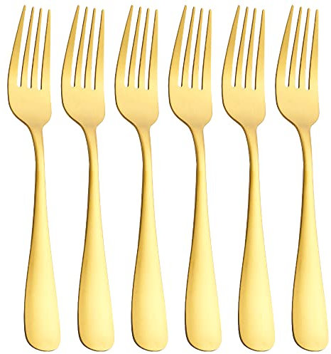 GoGeiLi Forchetta da Tavola Oro Opaco, Forchetta in Acciaio Inossidabile con Finitura Satinata, 20,3 cm, Set di Forchette, Servizio per 6 Persone, Lavabili in Lavastoviglie