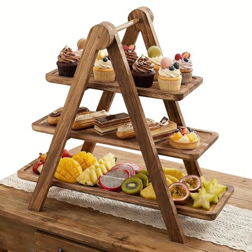 SOONHUA Tiered Cake Stand Wood, 3 Tier Serving Tray
