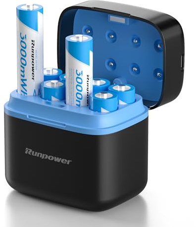 Rechargeable AA Battery, adapte to Blink Outdoor Camera, Come with Fast Charger & 8 Packs Rechargeable AA Li-ion Batteries, 1.5V 3000mWh, 2000+ Cycles (Charger + 8 Pack)