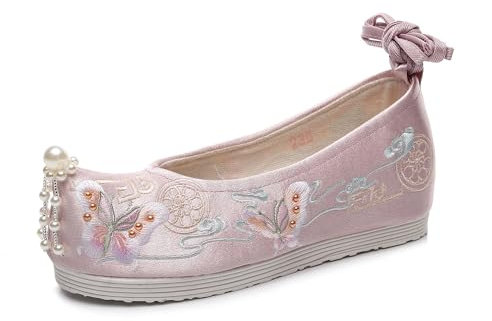GZKDKZB Chaussures Hanfu brodées à Fleurs pour Femmes, Chaussures Traditionnelles Chinoises avec décoration en Perles, Chaussures de Style Antique, légères et décontractées, Augmentant la