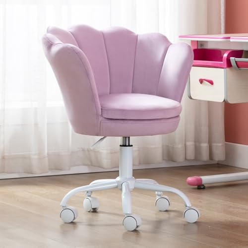 chairus Kinder Schreibtischstuhl Höhenverstellbar, Samt Drehstuhl Blütenblatt Bequemer Bürostuhl für Kinder Mädchen, Lila