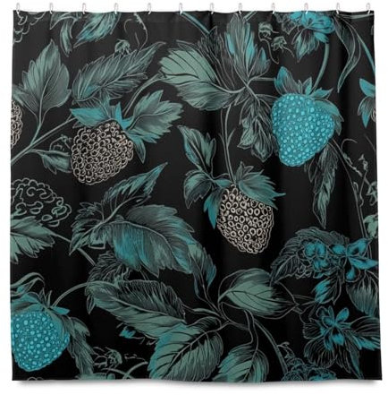 miaozhen 182 x 182 pollici Materiale impermeabile Bagno Doccia Tende con Gancio Blu Nero Fragola Poliestere Lavabile Materiale Tessuto Tende da Doccia Fodera per Stampa Doccia Cortina para ba?o