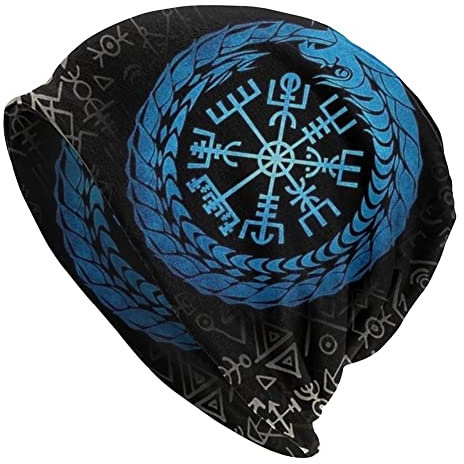Viking Vegvisir Tryckt Skullies Beanies Hat - Nordic Compass Ouroboros Totem Stretchable Tunn Hat - Herr Dam Höst Casual Dubbellager Hip Hop Slouchy Keps