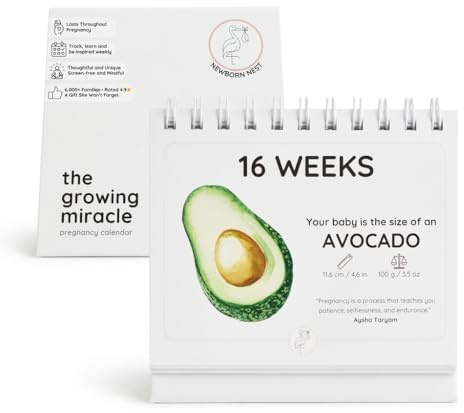Newborn Nest Pregnancy Calendar for Expecting Mothers - Weekly Baby Growth Tracker with Fruit & Vegetables, Quotes & Development Facts | 72-Page Flip Calendar | Pregnancy Gifts for First Time Parents