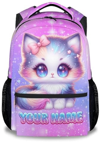 GiftoFLUX Personalisierter Kinderrucksack Mädchen 1.–6. Klasse – 17 Zoll Katzen-Design, Niedlich & Ergonomisch, Schulranzen mit Namen für Grundschule, Alltag, Ausflüge & Geschenk
