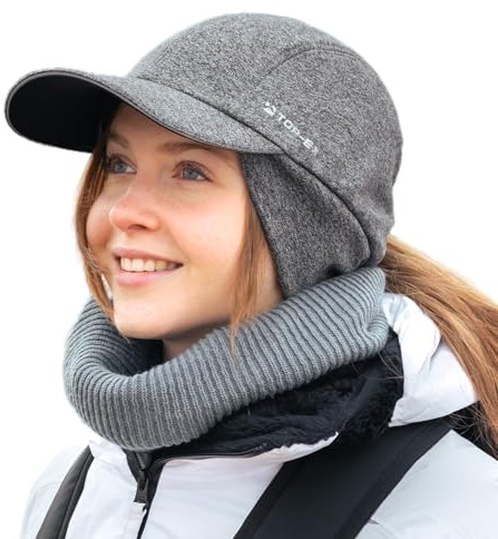 TOP-EX M/L/XL Casquette de baseball imperméable pour femme Hiver avec cache-oreilles Queue de cheval Bonnet chaud avec doublure en polaire Femme Course Bonnet d'hiver réfléchissant, M-L