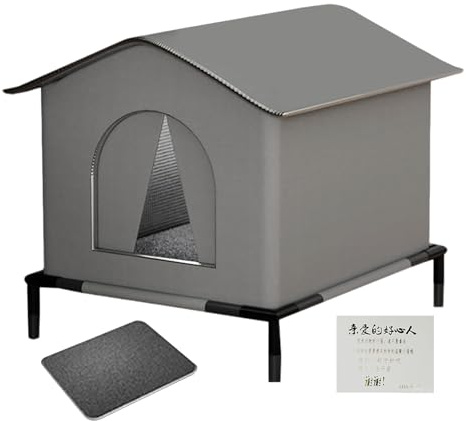 Casa para Gatos Exterior Impermeable,Refugio Exterior con Suelo Elevado Y Alfombrilla - Tienda Animal Cálida E Invernal para Jardín Patio Césped Porche Terraza