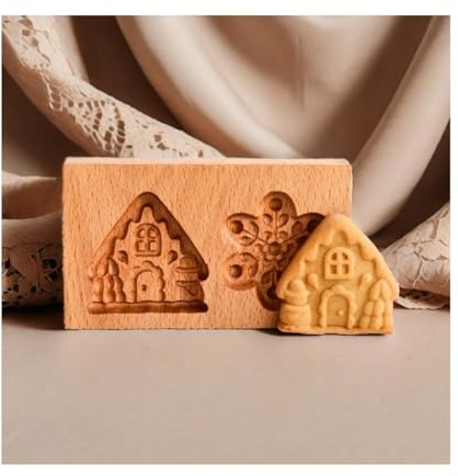 Moules à biscuits en bois sculptés 3D - Antiadhésifs - Pour sablés, gâteaux de lune, décoration de cuisine de vacances (F)