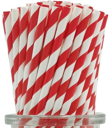 100 Pezzi Cannucce di Carta a Righe Rosse e Bianche, Biodegradabili Cannucce Monouso per Cocktail, Vacanze, Decorazioni Natalizie, 19,7 cm, Rosso/Bianco