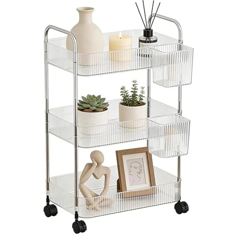Chariot Utilitaire Roulant – Organisateur de Salle de Bain Multicouche en Acrylique – Chariots Utilitaires roulants avec roulettes – pour Salon, Artisanat, Garde-Manger, Cuisine, Maison, buanderie