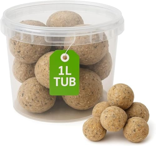 1L Tub Fat Balls for Wild Bird Food, Feed for Sparrows & Garden Wildlife | Premium Energy Treat Natural Food Robins Wildlife High Oil Nutrition Winter Feeding Pack Quality for All Life Stages