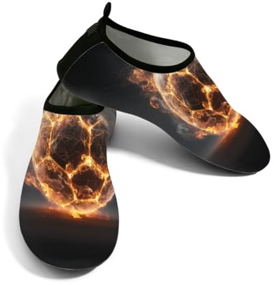 Zapatos acuáticos de playa para mujeres y hombres, de secado rápido, transpirables, antideslizantes, para piscina, surf, fútbol americano en llamas, color negro, naranja negro, 41/42 EU