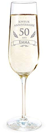 AMAVEL Flûte à Champagne avec Gravure Personnalisée - Joyeux Anniversaire 50 Ans Prénom - Volume : 0,2 L