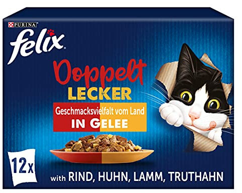 FELIX So gut wie es aussieht Doppelt Lecker Katzenfutter nass in Gelee, Sorten-Mix, 6er Pack (6 x 12 Beutel à 85g)