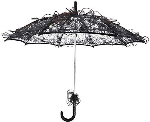 Haofy Spitze Regenschirm Brautschirm Sonnenschirm Vintage Braut Spitze Baumwolle Regenschirm für Hochzeitsfeiern Tanzen Fotografie Prop(Schwarz)