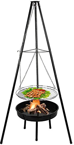 CampingFire Pit, Folding Portable Outdoor Tripod Charcoal Barbecues Grill with Height-Adjustable Swivel Hanging Grill for BBQ Picnic Cooking