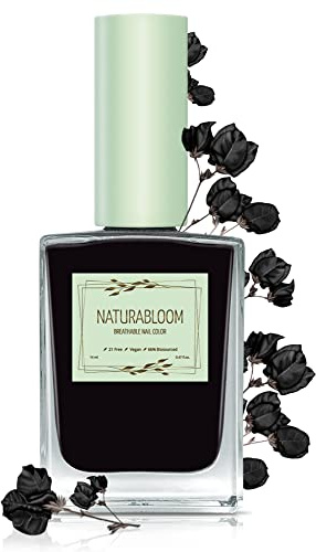 NATURABLOOM Nagellack schnelltrocknend schwarz (Dark Coal) - natürlicher Nagellack mit veganer Formel - atmungsaktiv, nachhaltiger und langanhaltend, 14 ml