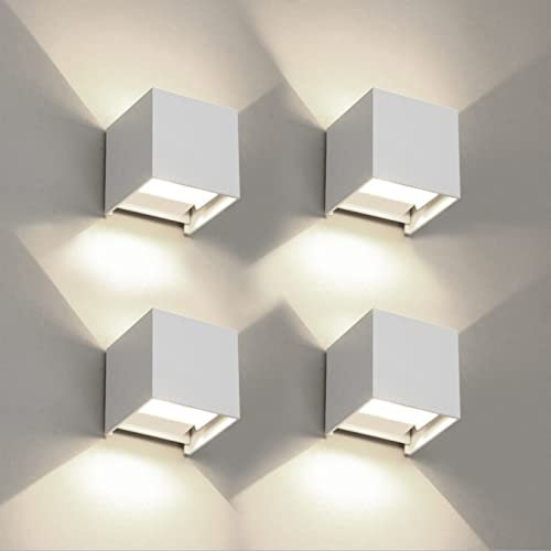 FUPE 4 Pezzi Applique da Parete Esterno/Interno LED Cubo Lampada da Parete Esterno Bianco 6W 4000K Luce Naturale IP65 Impermeabile Applique Esterni Muro Quadrata Angolo del Fascio Regolabile