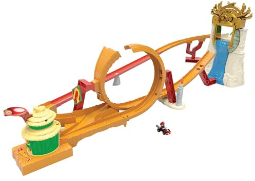 Hot Wheels Super Mario Bros. Movie-banset, Jungle Kingdom Raceway-lekset med formgjuten Mario-leksaksbil inspirerad av filmen, HMK49