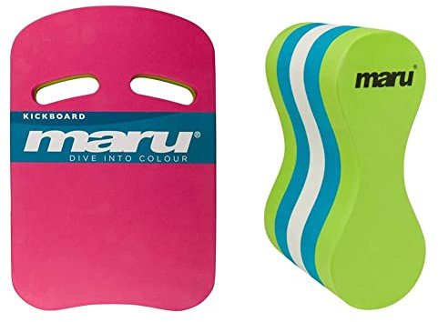 Maru Swimming Kickboard Swim Aid, Pool Float for Adults and Kids (Pink/Lime, One Size) & Swimming Pull Buoy Float, Adults and Kids, Swimming Aid Equipment for Stength Training, Pool use (Lime, Adult)