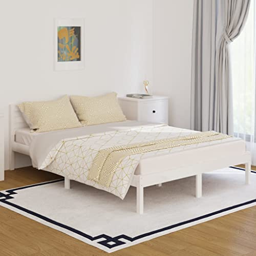 WIFESE Doppelbett Massivholzbett Kiefer 140x200 cm Weiß Jugendbett Bettgestell Betten Palettenbett Bettrahmen mit Komfortables Kopfteil Moderner Stil Langlebig Geeignet für Jedes Schlafzimmer
