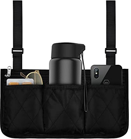 smatime Borsa per Sedia a Rotelle, Borsa per Sedia a Rotelle,Borsa di Stoccaggio per Bracciolo per Sedia, Borsa Laterale per Bracciolo, Adatta a Sedie per Bambini e Sedie Elettriche - Nero