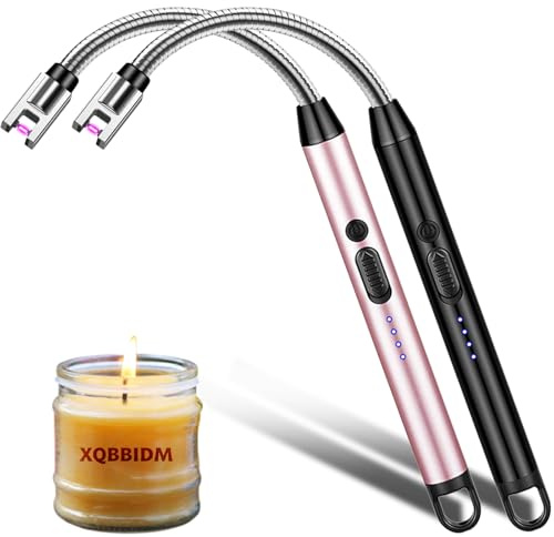 Electric Lighter, 2 Pack of USB Rechargeable Candle Lighter with Flexible Neck, 10.2-inch Arc Lighters With LED Battery Indicator and Safety Switch for Candle, Kitchen,Grill,Camping (Black+Rose Gold)