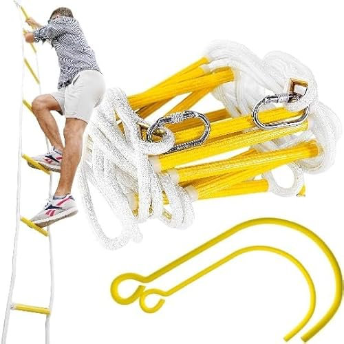 ISOP 3-Story Escape Ladder for Homes 25ft | Flame Resistant Rescue Rope Ladder with Hooks | Fire Escape Ladder for Third Story Windows | Weight Capacity up to 700 kg